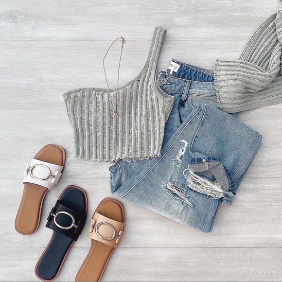 Black Gold Detailing Slip On Sandal - Picture 6 of 8